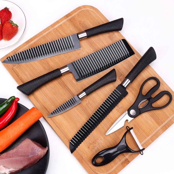 Zepter Kitchen Knife Set 6 Pcs set Knife Sets for Kitchen with Black, Dishwasher Safe Kitchen Knife Set with Built in Sharpener Block, German Stainless Steel Knife Black Set,