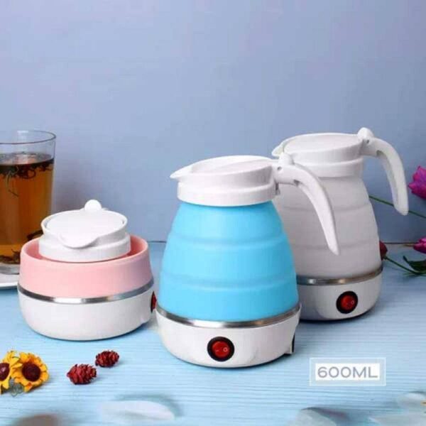 Electric Kettle Collapsible Kettle 600ml Mini Travel Cooker, Small Foldable Kettle Silicone Bottom Stainless Steel Silicone Mini Kettle  for Kitchen, Travel, Camping, Outdoor ActivitiesWater Travel Kettle - Image 2