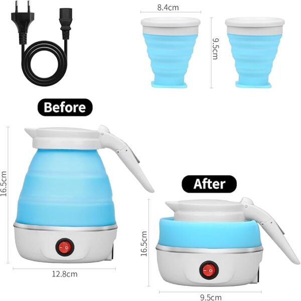 Electric Kettle Collapsible Kettle 600ml Mini Travel Cooker, Small Foldable Kettle Silicone Bottom Stainless Steel Silicone Mini Kettle  for Kitchen, Travel, Camping, Outdoor ActivitiesWater Travel Kettle - Image 9