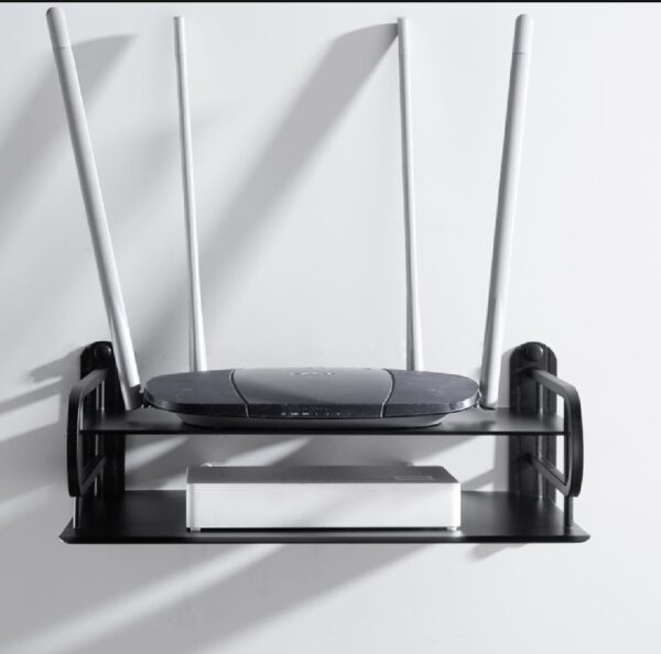 Metal WiFi Router Stand 2-Layer Wall Mount – Metal Shelf for TV Box & Remotes, Black - Image 3