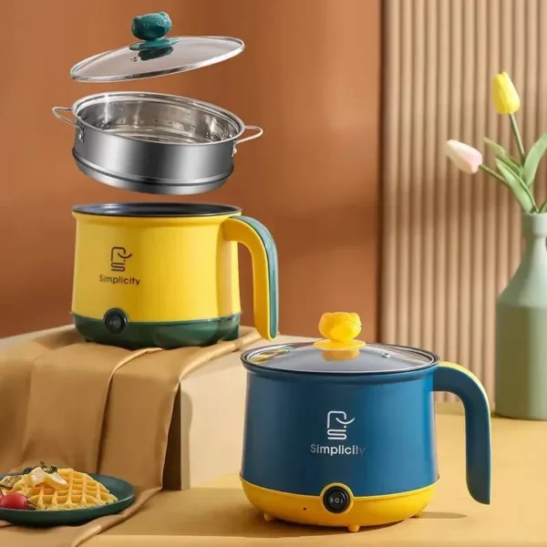 Portable 1.8L Electric Multicooker Pot with Steamer – Stainless Steel, Non-Stick, Dual Power (300W/600W)